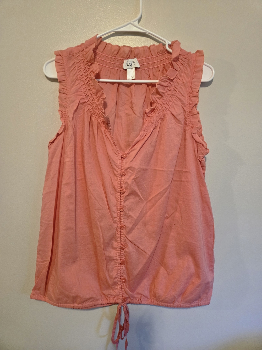 LOFT Coral Ruffle Sleeveless Button-Front Top